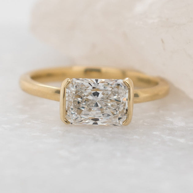 Bespoke Radiant Cut Lab Diamond Half Bezel Engagement Ring