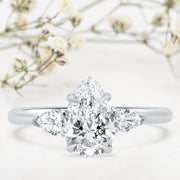 Flora 3 Stone Pear Shape Engagement Ring Platinum