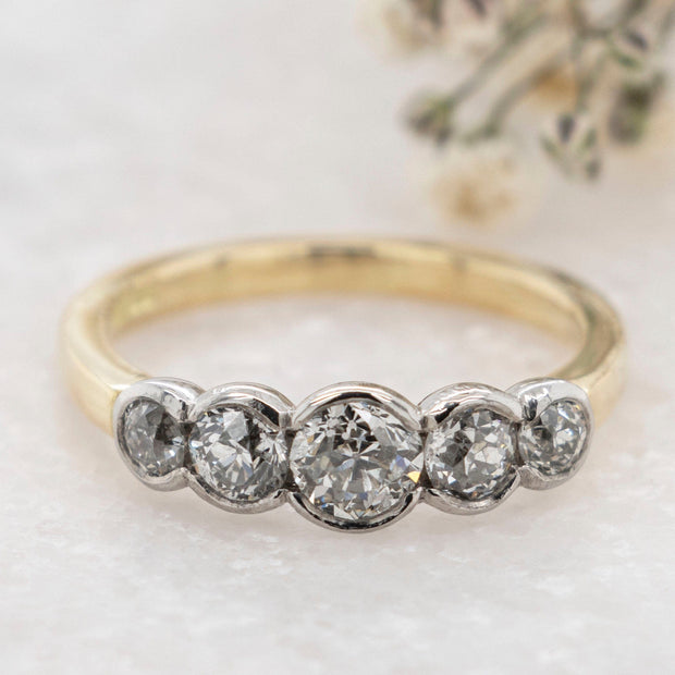 Noah James Jewellers Manchester In Stock Engagement Ring 5 STONE RUBOVER PLATINUM AND YELLOW GOLD DIAMOND RING Lab Grown Diamond Moissanite