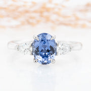 Flora Oval and Pear Shaped 3 Stone Lab Grown Sapphire and Diamond Engagement Ring Platinum 1.50ct