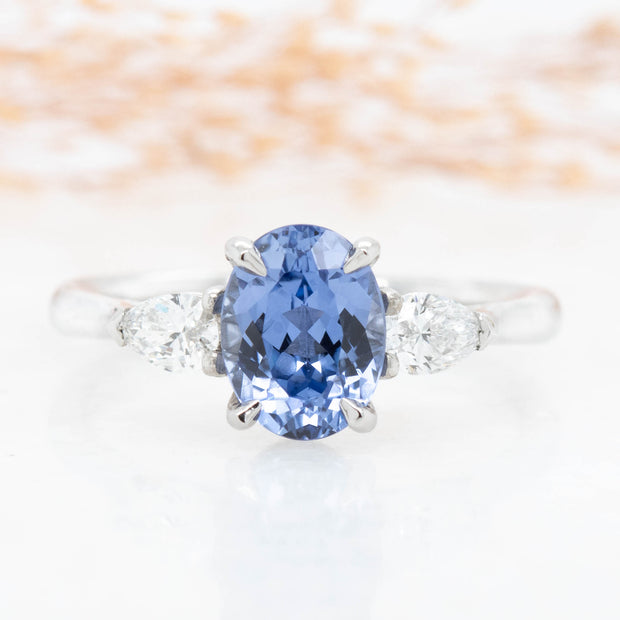 Flora Oval and Pear Shaped 3 Stone Lab Grown Sapphire and Diamond Engagement Ring Platinum 1.50ct