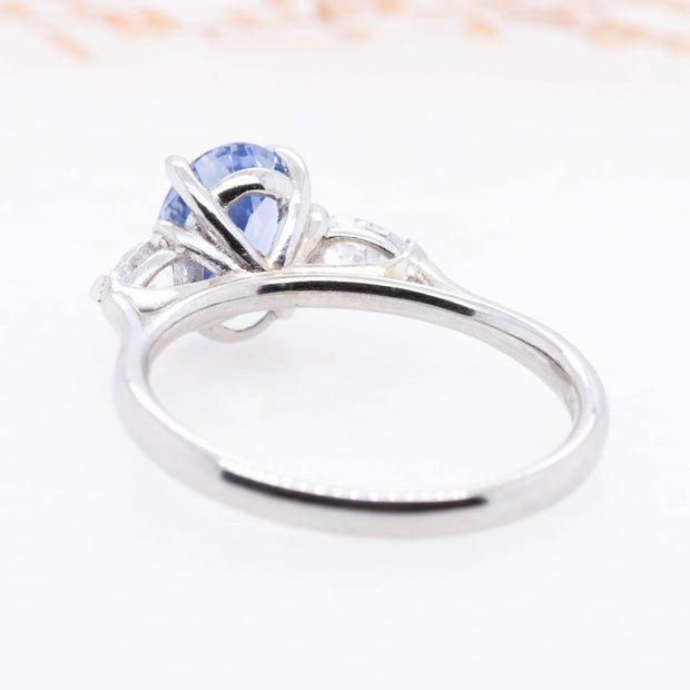 Flora Oval and Pear Shaped 3 Stone Lab Grown Sapphire and Diamond Engagement Ring Platinum 1.50ct