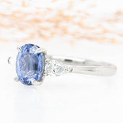 Flora Oval and Pear Shaped 3 Stone Lab Grown Sapphire and Diamond Engagement Ring Platinum 1.50ct