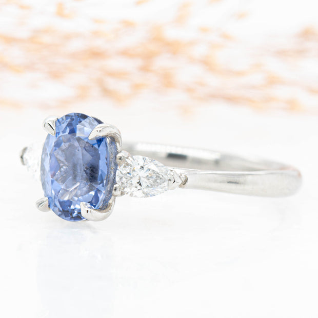 Flora Oval and Pear Shaped 3 Stone Lab Grown Sapphire and Diamond Engagement Ring Platinum 1.50ct