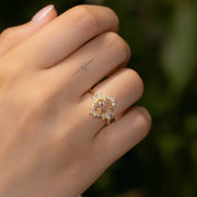 Luella Oval Cut Peachy Pink Lab Grown Diamond Engagement Ring with fancy cluster halo 18ct yellow gold 1.30ct