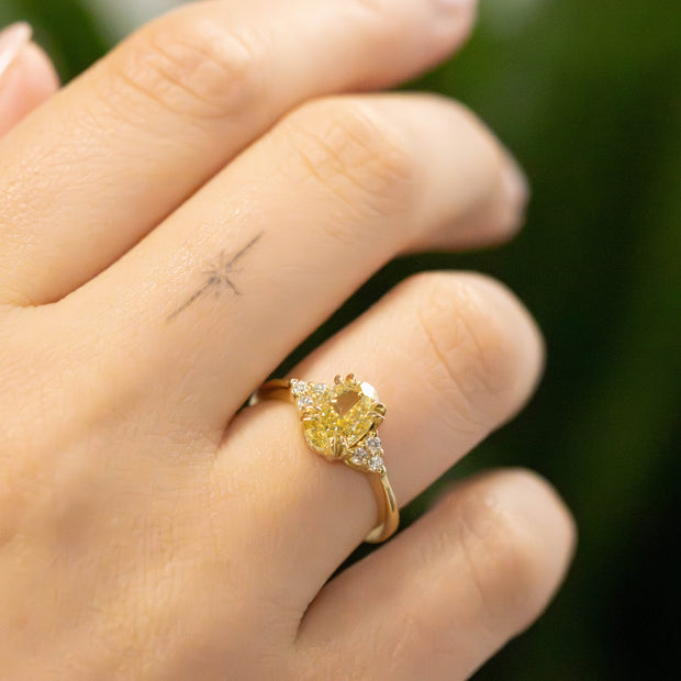 Margot Oval Cut Yellow Lab Grown Diamond Engagement Ring With Trefoil Shoulders 18ct yellow gold 1.50ct