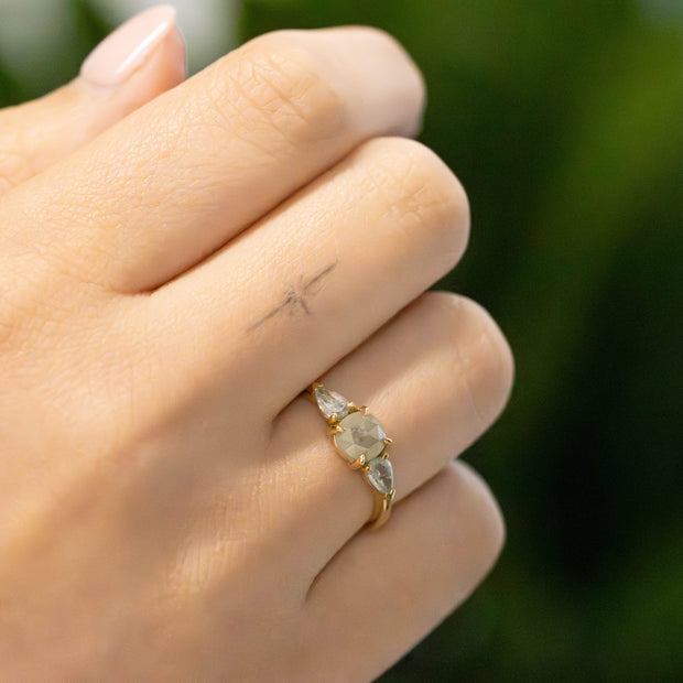 Alicia Rose Cut Salt and Pepper Diamond 3 stone Ring 18ct Yellow Gold