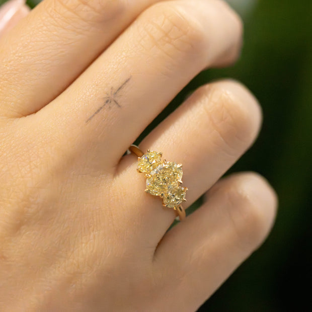 Emmeline Oval 3 Stone Lab Grown Yellow Diamond Engagement Ring 18ct Yellow Gold 1.50ct