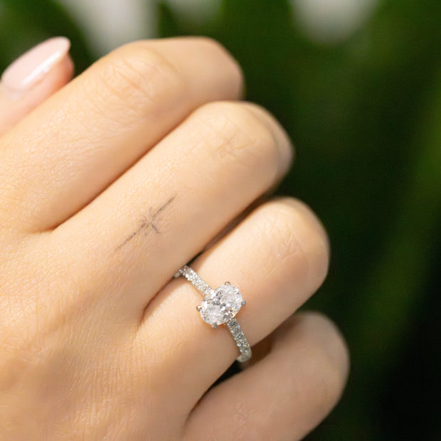 Elena Oval Cut Lab Grown Diamond Shoulder Engagement Ring Platinum 1.00ct