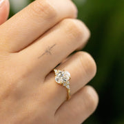 Freya Oval Cut Lab Grown Diamond Solitaire Engagement Ring With Fancy Trefoil Shoulders 18ct Yellow Gold 1.50ct