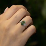 Diana Marquise Cut Green Lab Grown Diamond Engagement Ring with fancy cluster shoulders platinum 1.78ct