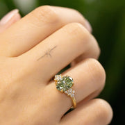 Selena Oval Cut Green Lab Grown Diamond Engagement Ring with Fancy Cluster Shoulders 18ct Yellow Gold 2.00ct