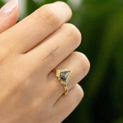 Astrid Kite Shape Salt and Pepper Diamond fancy half halo Ring 18ct yellow gold