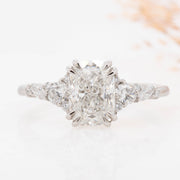 Lola Elongated Cushion Cut Lab Grown Diamond Engagement Ring with fancy cluster shoulders platinum 1.50ct