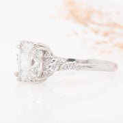 Lola Elongated Cushion Cut Lab Grown Diamond Engagement Ring with fancy cluster shoulders platinum 1.50ct