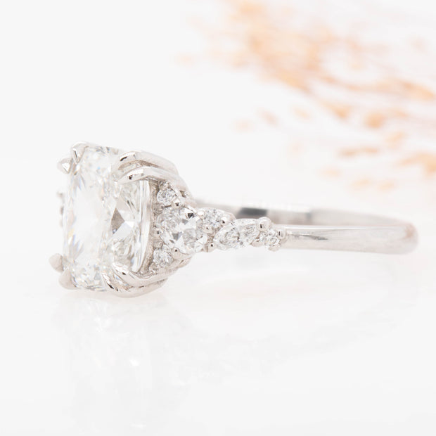 Lola Elongated Cushion Cut Lab Grown Diamond Engagement Ring with fancy cluster shoulders platinum 1.50ct