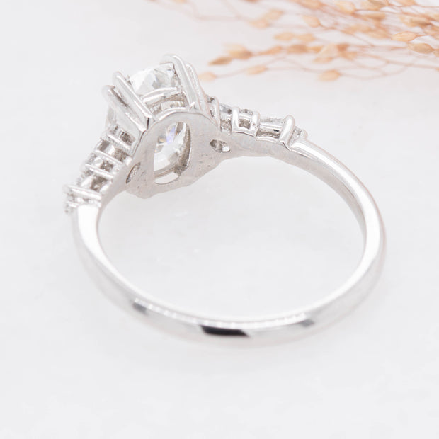 Lola Elongated Cushion Cut Lab Grown Diamond Engagement Ring with fancy cluster shoulders platinum 1.50ct