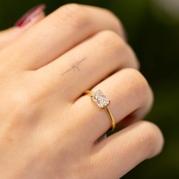 Thalia Radiant Cut East West Claw Set Lab Grown Diamond Solitaire Engagement Ring 18ct Yellow Gold 1.00ct