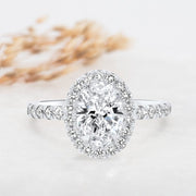 Noah James Jewellers Manchester Engagement Ring Adele Oval Cut Halo Engagement Ring Platinum Lab Grown Diamond Moissanite