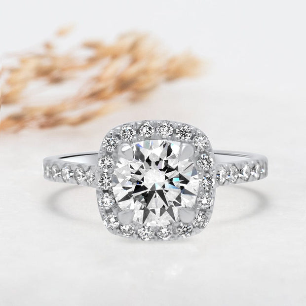 Noah James Jewellers Manchester Engagement Ring Adele Round Brilliant Cut  Cushion Shape Halo Engagement Ring Platinum Lab Grown Diamond Moissanite