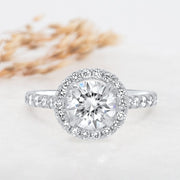 Noah James Jewellers Manchester Engagement Ring Adele Round Brilliant Cut Halo Engagement Ring Platinum Lab Grown Diamond Moissanite