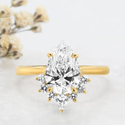 Noah James Jewellers Manchester Engagement Ring 18ct Yellow Adriana Pear Shape Fancy Half Halo Engagement Ring Yellow Gold Lab Grown Diamond Moissanite
