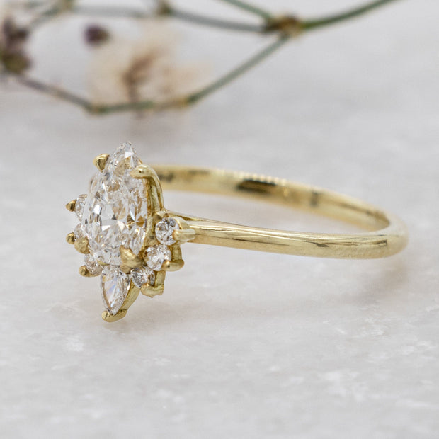 Noah James Jewellers Manchester Engagement Ring Adriana Pear Shape Fancy Half Halo Engagement Ring Yellow Gold Lab Grown Diamond Moissanite