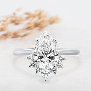 Noah James Jewellers Manchester Engagement Ring Platinum Adriana Pear Shape Fancy Half Halo Engagement Ring Yellow Gold Lab Grown Diamond Moissanite