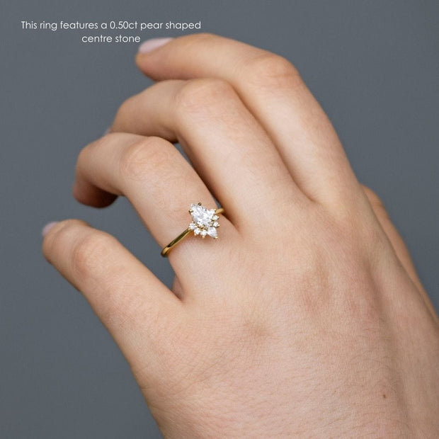 Noah James Jewellers Manchester In Stock Engagement Ring Adriana Pear Shape Lab Diamond Engagement Ring with fancy half halo Lab Grown Diamond Moissanite