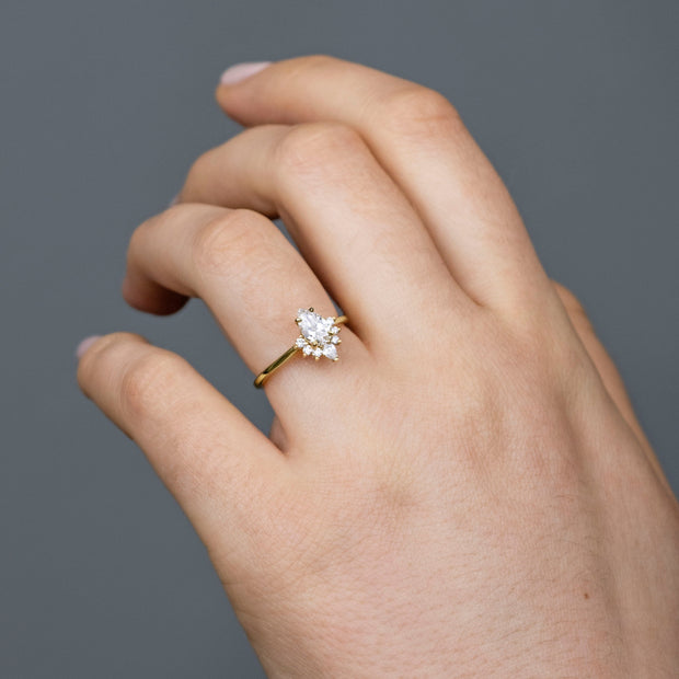 Adriana Pear Shape Lab Diamond Engagement Ring with fancy half halo 18ct Yellow Gold 1ct