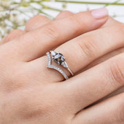 Noah James Jewellers Manchester In Stock Engagement Ring Alicia Rose Cut Salt and Pepper Diamond 3 stone Ring Platinum Lab Grown Diamond Moissanite