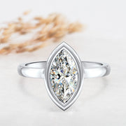 Noah James Jewellers Manchester Engagement Ring Alyssa Marquise Cut Rubover Solitaire Engagement Ring Platinum Lab Grown Diamond Moissanite