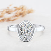 Noah James Jewellers Manchester Engagement Ring Alyssa Oval Cut Rubover Solitaire Engagement Ring Platinum Lab Grown Diamond Moissanite