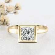 Noah James Jewellers Manchester Engagement Ring Alyssa Princess Cut Rubover Solitaire Engagement Ring Yellow Gold Lab Grown Diamond Moissanite