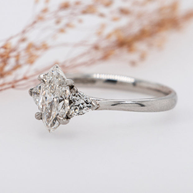 Noah James Jewellers Manchester In Stock Engagement Ring Aquila Marquise and Trilliant Engagement Ring Platinum Lab Grown Diamond Moissanite