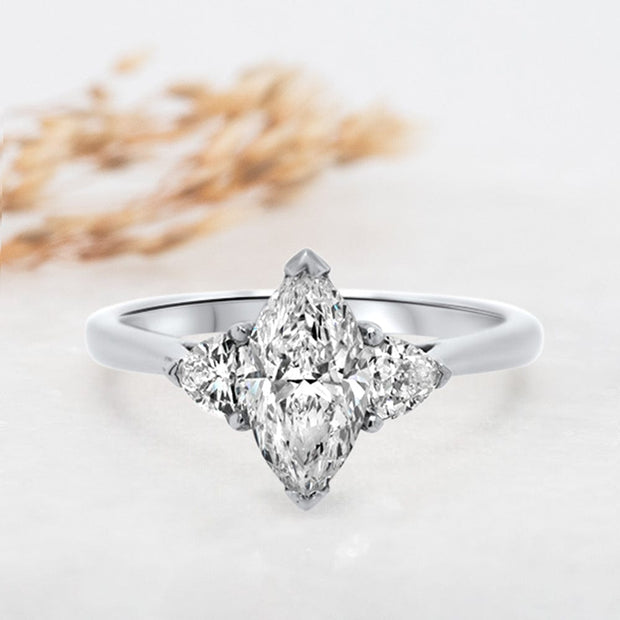 Noah James Jewellers Manchester Engagement Ring Aquila Marquise and Trilliant Engagement Ring Platinum Lab Grown Diamond Moissanite
