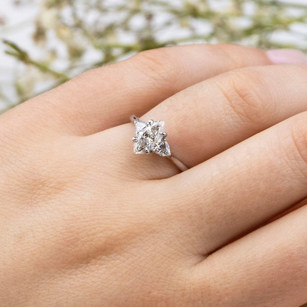 Noah James Jewellers Manchester Engagement Ring Aquila Marquise and Trilliant Engagement Ring Platinum Lab Grown Diamond Moissanite
