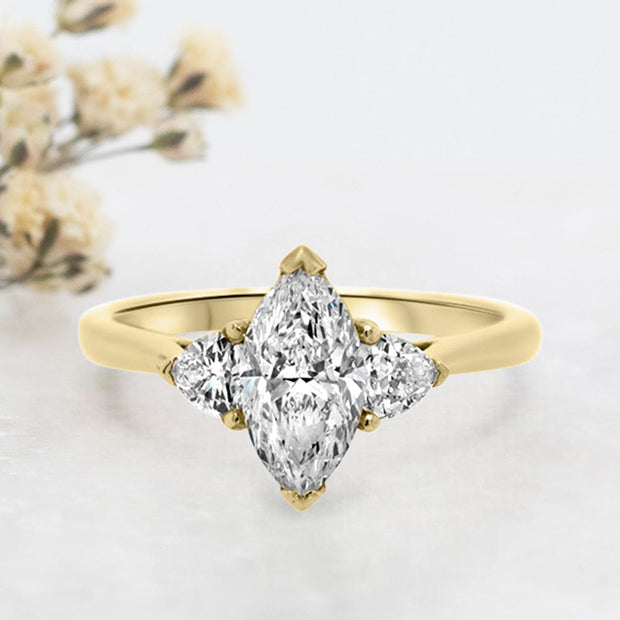 Noah James Jewellers Manchester Engagement Ring Aquila Marquise and Trilliant Engagement Ring Yellow Gold Lab Grown Diamond Moissanite