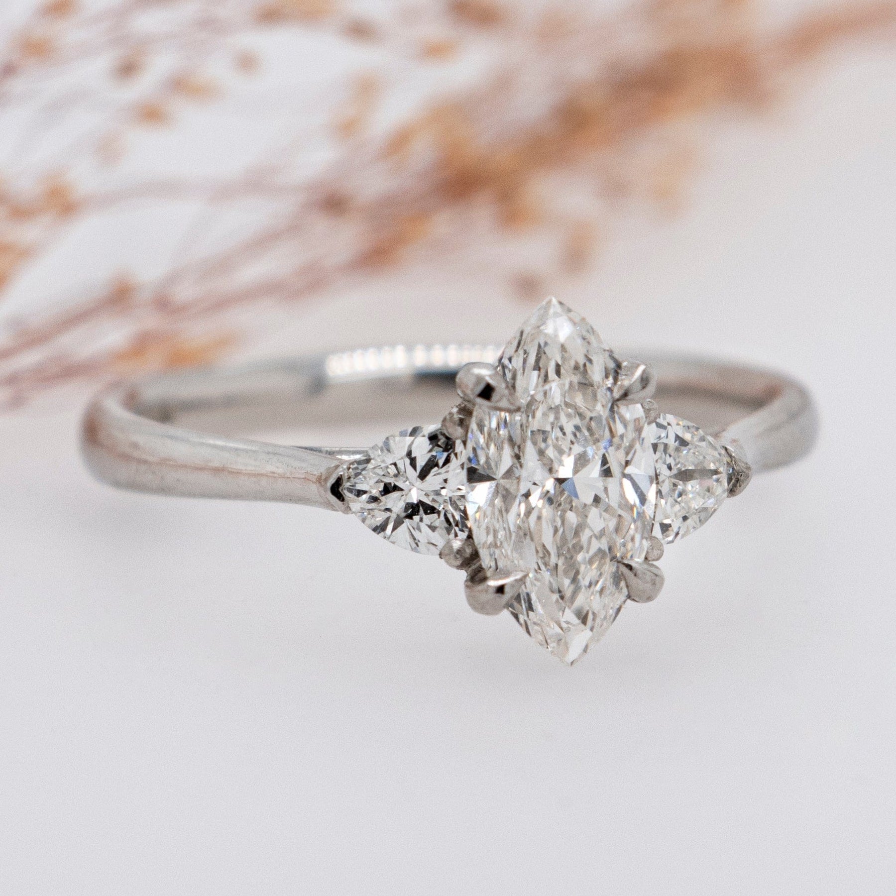 Aquila Marquise and Trilliant Engagement Ring Platinum 0.90ct