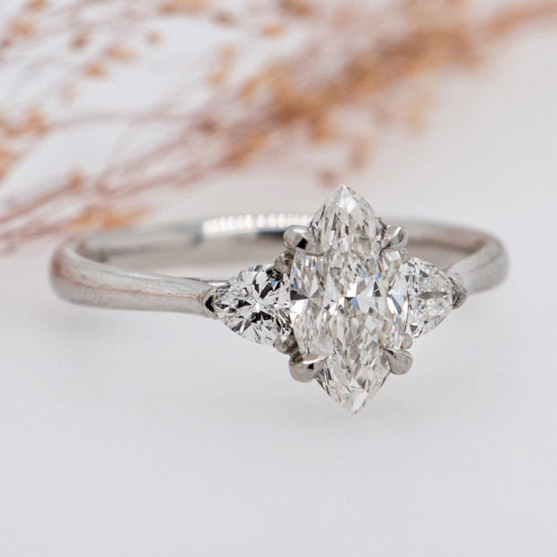 Noah James Jewellers Manchester In Stock Engagement Ring Aquila Marquise and Trilliant Engagement Ring Platinum Lab Grown Diamond Moissanite