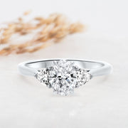 Noah James Jewellers Manchester Engagement Ring Aquila Oval Cut and Trilliant Cut Engagement Ring Platinum Lab Grown Diamond Moissanite