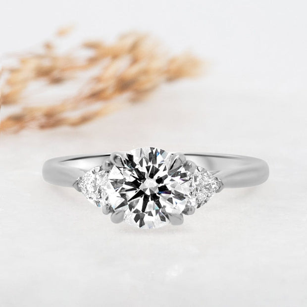 Noah James Jewellers Manchester Engagement Ring Aquila Round Brilliant and Trilliant Cut Engagement Ring Platinum Lab Grown Diamond Moissanite