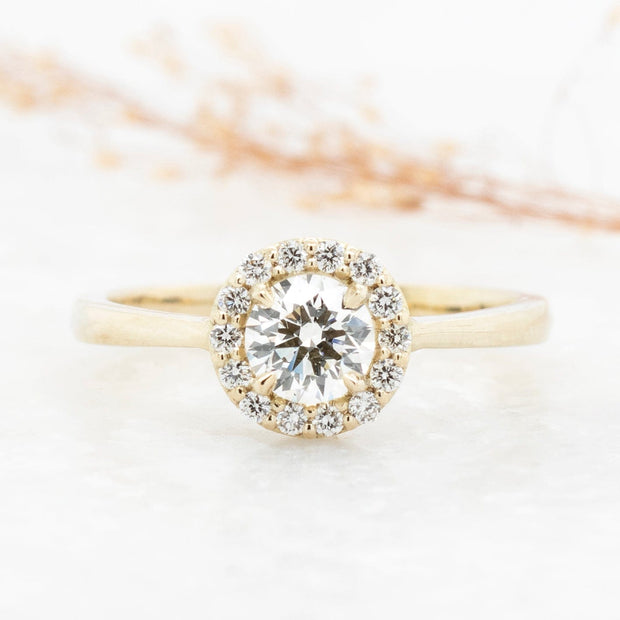 Noah James Jewellers Manchester Bespoke Gallery BESPOKE 18CT YELLOW GOLD HALO ENGAGEMENT RING Lab Grown Diamond Moissanite