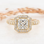 Noah James Jewellers Manchester Bespoke Gallery BESPOKE 18CT YELLOW GOLD PRINCESS CUT WITH HALO ENGAGEMENT RING Lab Grown Diamond Moissanite