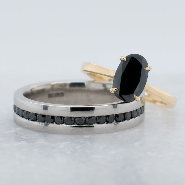 Noah James Jewellers Manchester Bespoke Gallery BESPOKE BLACK DIAMOND YELLOW GOLD ENGAGEMENT RING AND WEDDING BAND Lab Grown Diamond Moissanite