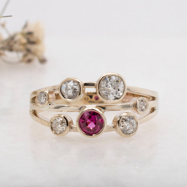 Noah James Jewellers Manchester Bespoke Gallery BESPOKE DIAMOND AND RUBY RAINDROP RING Lab Grown Diamond Moissanite