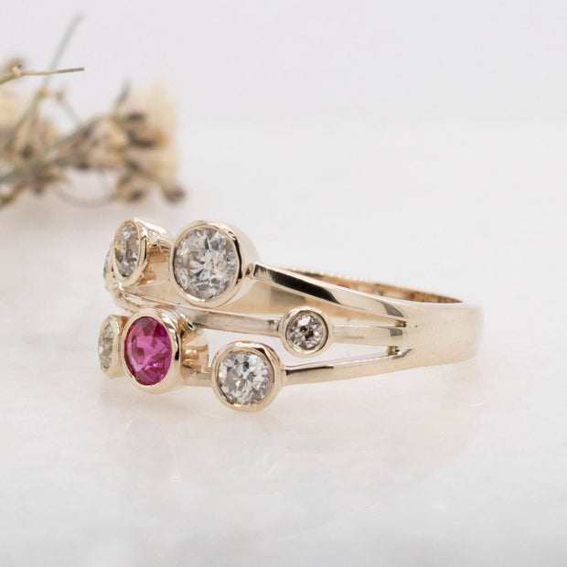 Noah James Jewellers Manchester Bespoke Gallery BESPOKE DIAMOND AND RUBY RAINDROP RING Lab Grown Diamond Moissanite