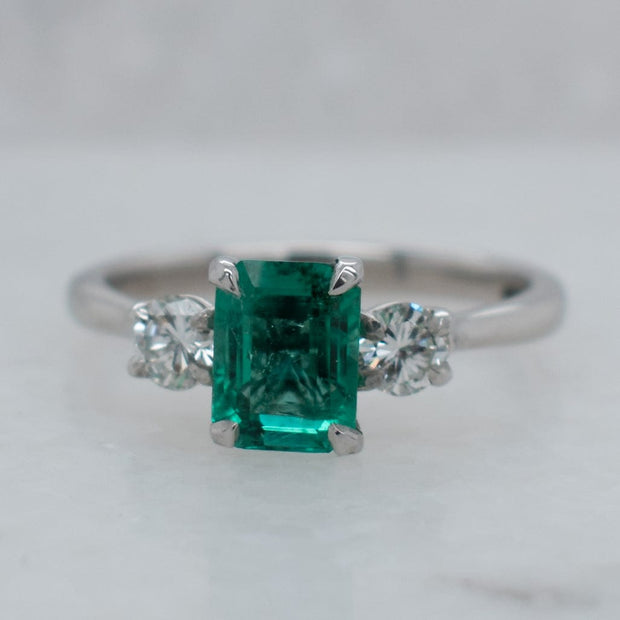 Noah James Jewellers Manchester Bespoke Gallery BESPOKE EMERALD AND DIAMOND PLATINUM ENGAGEMENT RING Lab Grown Diamond Moissanite