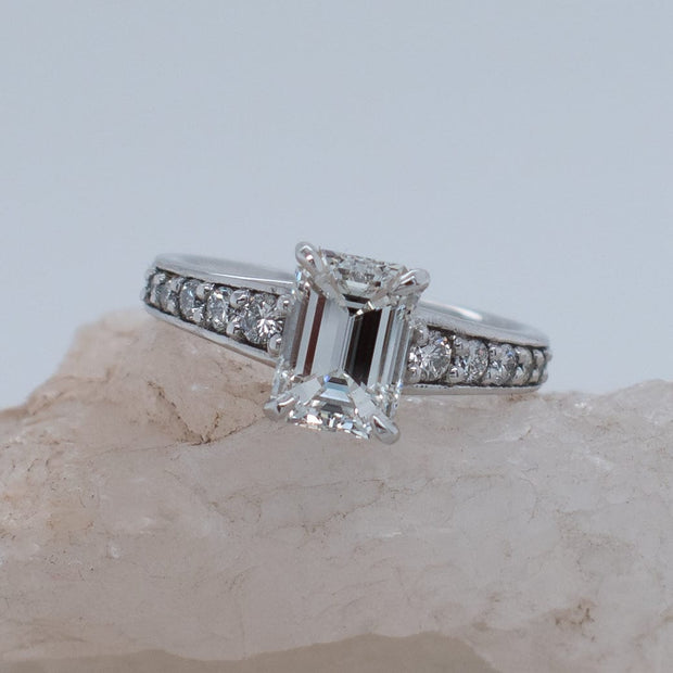 Noah James Jewellers Manchester Bespoke Gallery BESPOKE EMERALD CUT platinum engagement ring Lab Grown Diamond Moissanite