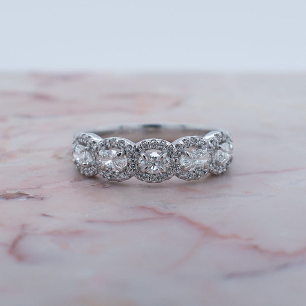 Noah James Jewellers Manchester Bespoke Gallery BESPOKE FIVE STONE OVAL HALO ENGAGEMENT RING Lab Grown Diamond Moissanite